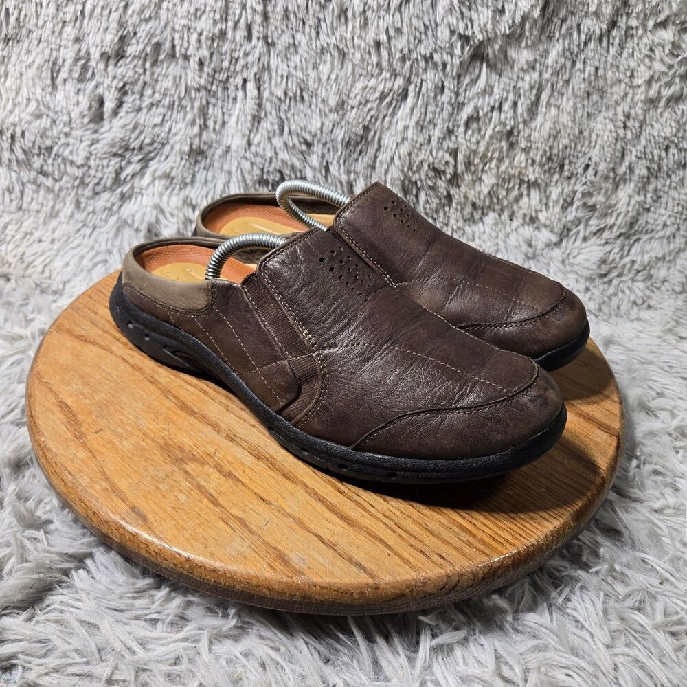 Clarks Brown Leather Loafers Casual Comfort Shoe Mules Clogs Womens Size 11M